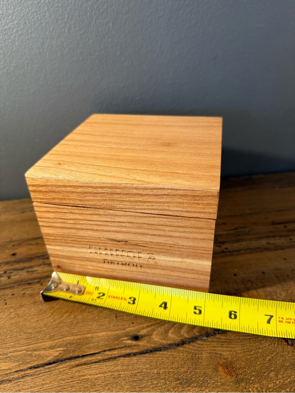 Shinola Wooden Cube Storage Box - Natural Wood Tone